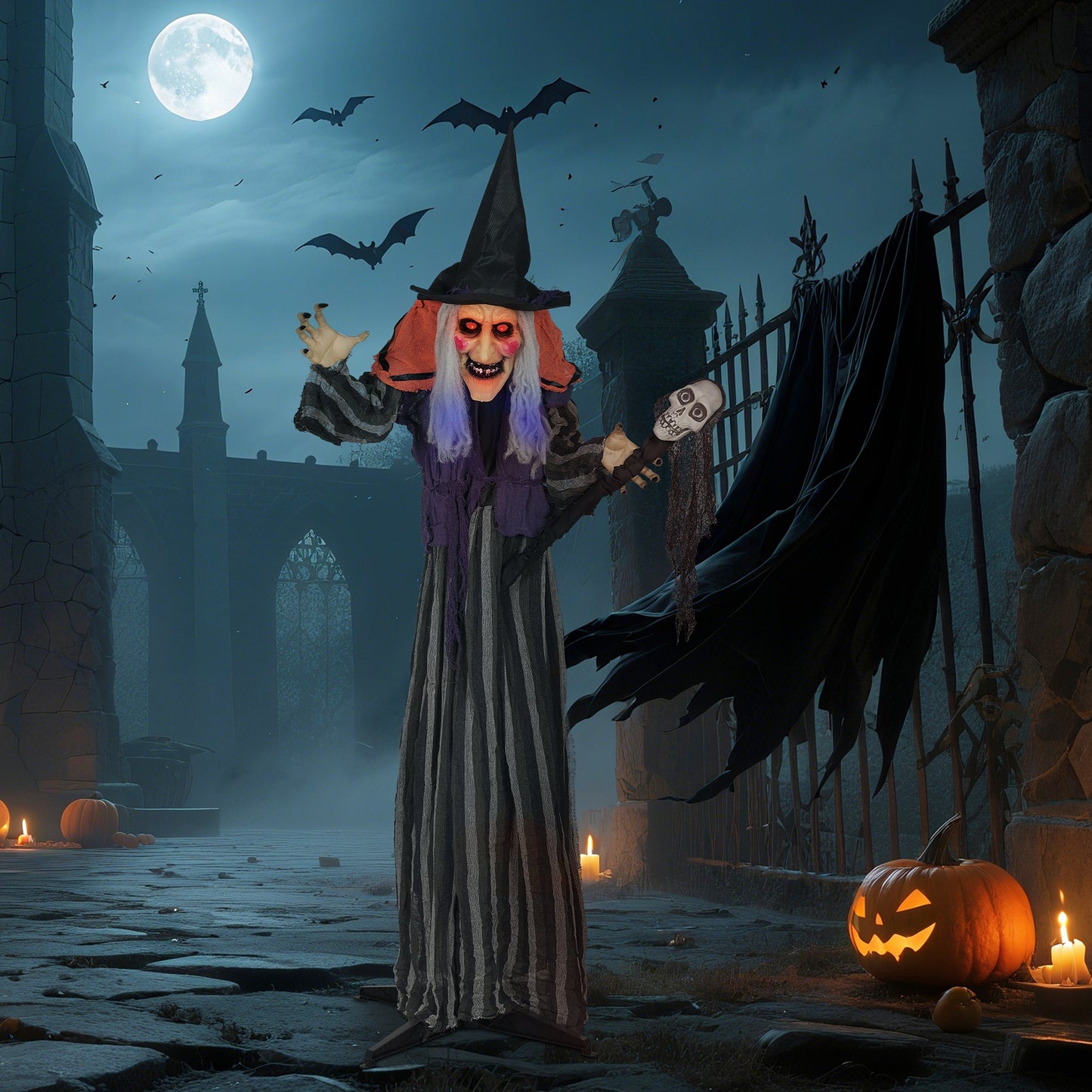 160cm Lifelike Moving Witch Decoration - Multi