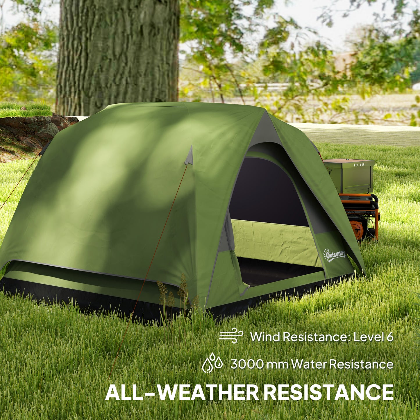3-4 Person Camping Tent, Easy Set Up Waterproof Dome Tent with Sewn-in Groundsheet, Mesh Windows
