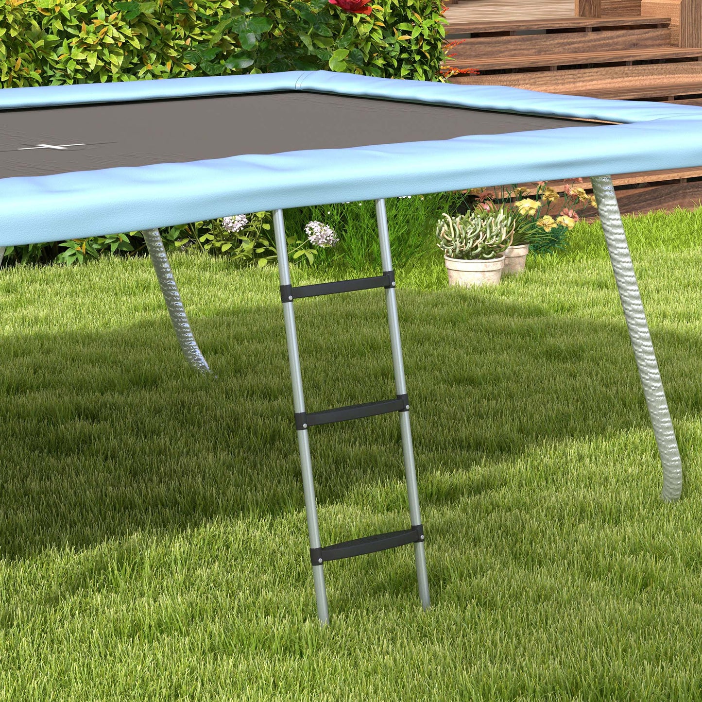 Galvanised Steel Trampoline Ladder, 2 Steps/3 Steps Outdoor Trampoline Accessories for 6ft, 8ft, 10ft, 12ft, 13ft, 14ft