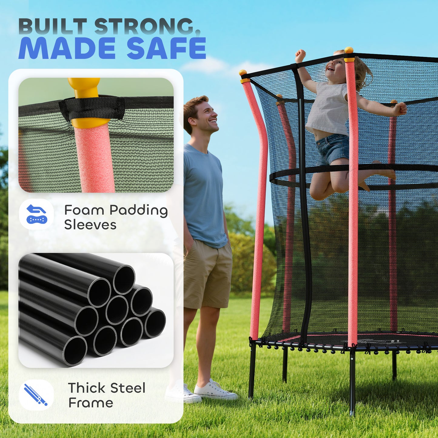 Kids Trampoline Mini Bouncer with Enclosure Safety Net For Ages 3-10 Years - Red