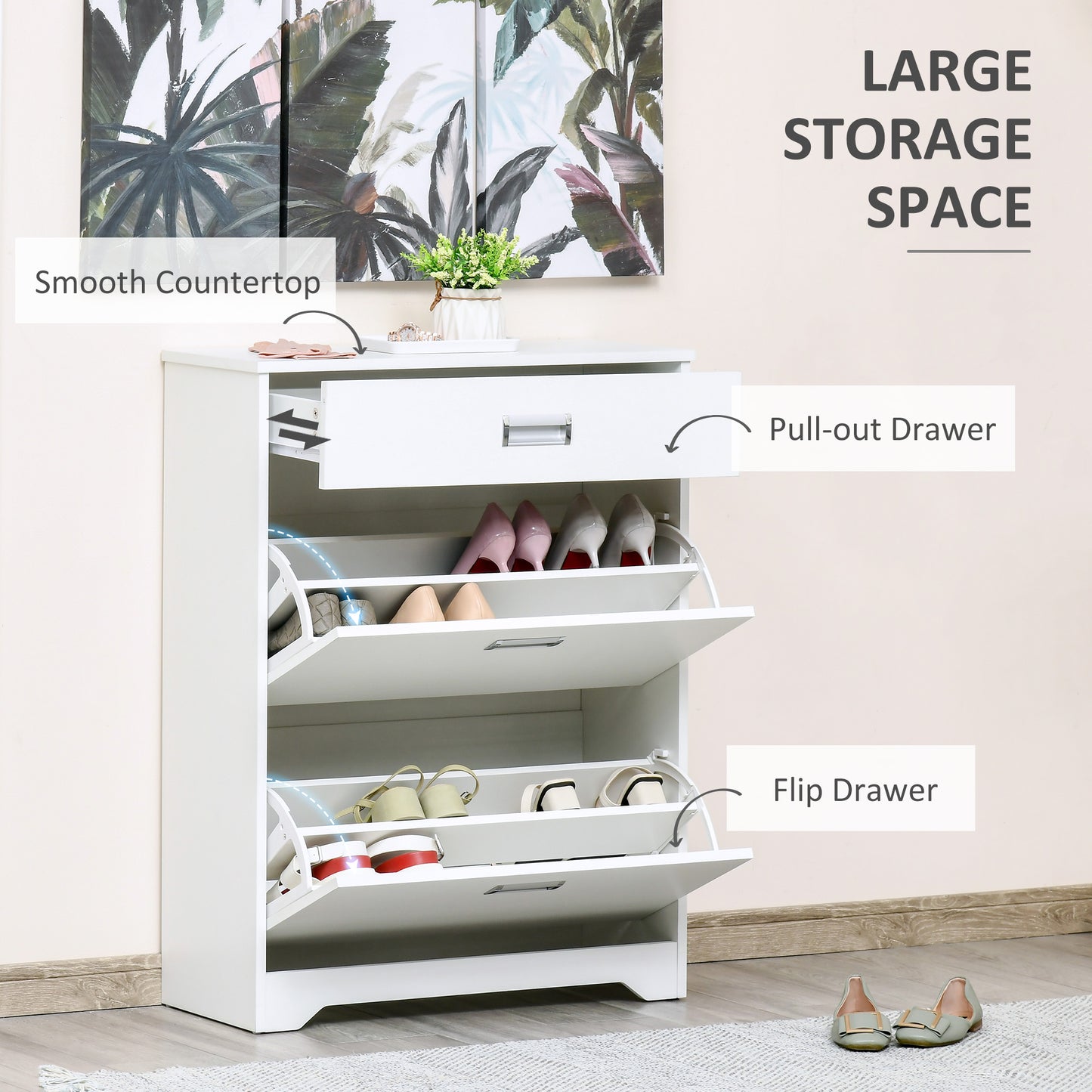 Shoe Cabinet, Slim Shoe Storage Cabinet with Drawer, 2 Flip-up Doors and Adjustable Shelf