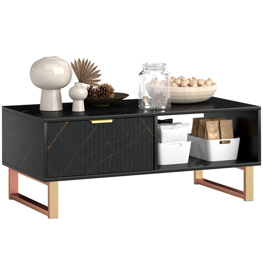 Elegant Marble Effect Storage Coffee Table - Black