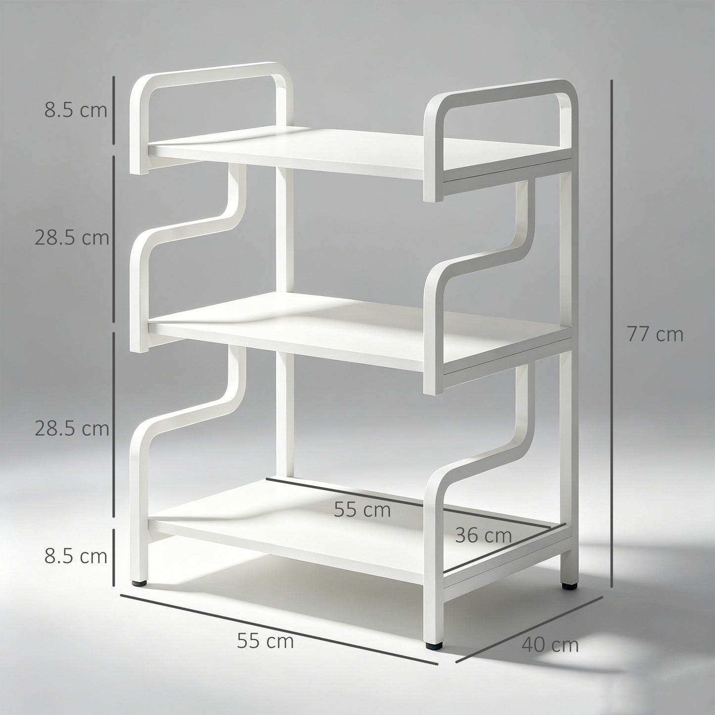 3-Tier Printer Stand with Storage Shelves, Printer Table, 55 x 40 x 77cm Printer Shelf for Home Office, Study, White