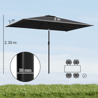 Garden Parasol, Parasol Umbrella with Crank Handle, Tilt Function, Polyester Canopy, Black