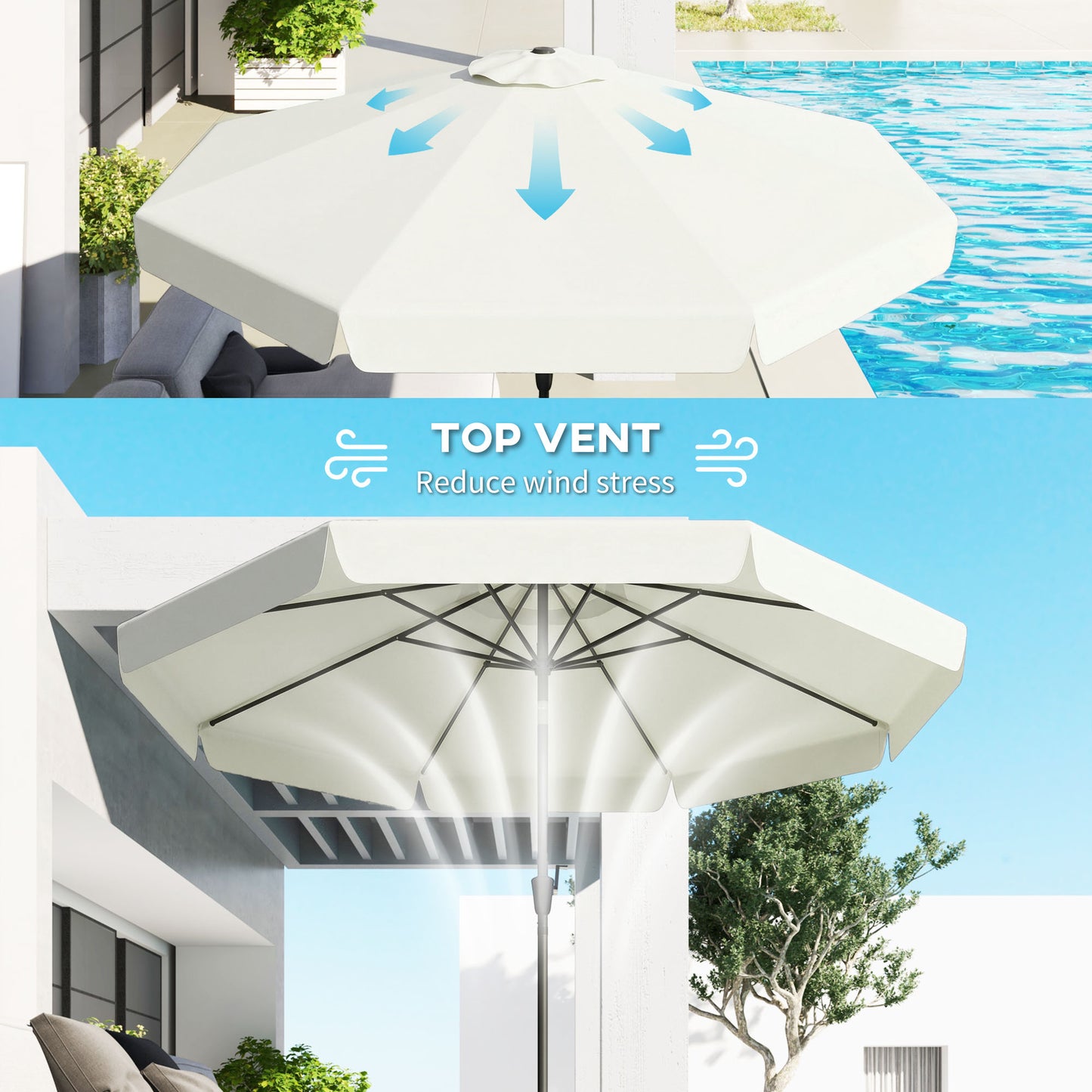 2.7m Patio Parasol Garden Umbrellas with Aluminium Pole, UPF 50+ Outdoor Sun Shade Table Umbrella with Tilt, Crank, 8 Ribs
