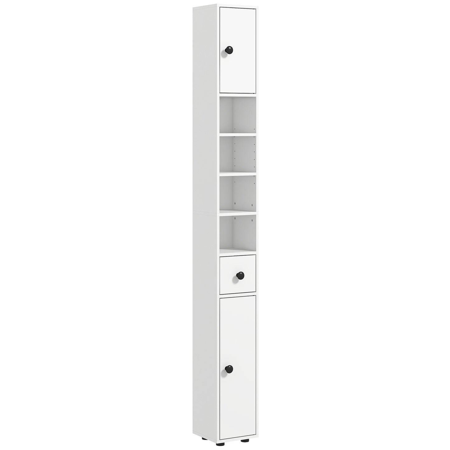 180cm Slim Bathroom Cabinet with 9-layered Independent Storage for Family-friendly Storage - White