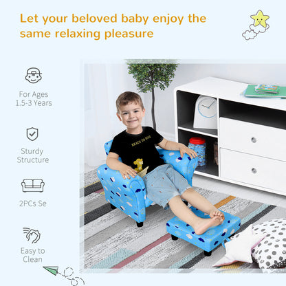 Toddler Chair Children's Armchairs Wood Frame w/ Footrest Anti-Slip Legs High Back Arms for Bedroom Playroom Cute Cloud Star