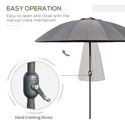 2.5m Shanghai Garden Parasol Umbrella with Crank & Tilt, Adjustable Outdoor Sun Shade, Grey