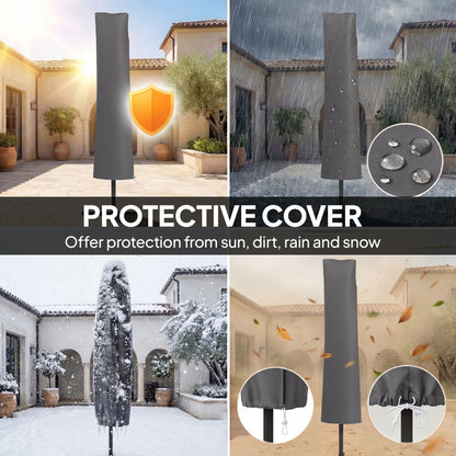 3 m Cantilever Parasol with Protective Cover and Wind Ropes, Banana Parasol with Crank Handle, Black