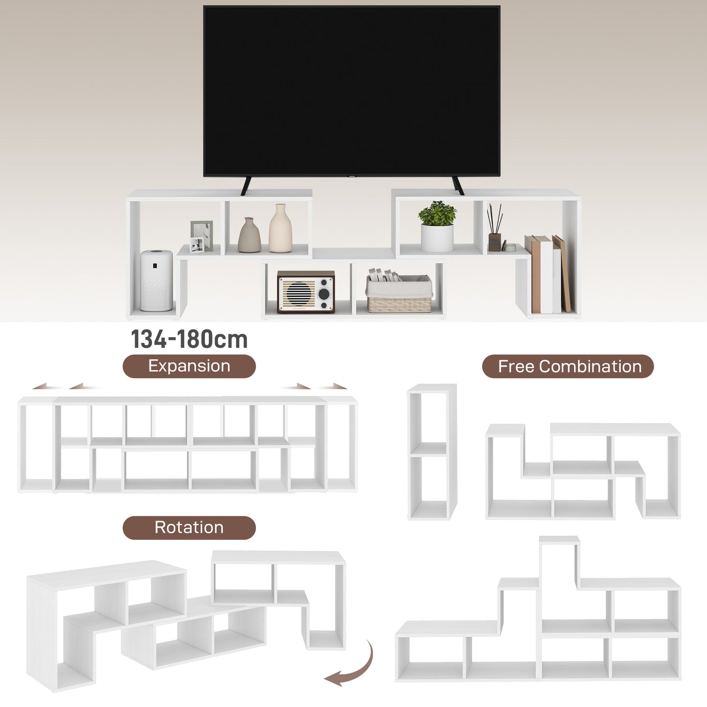 Three-Block Modular TV Stand - White Wood-Effect