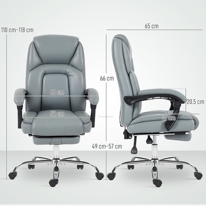 Faux Leather Reclining Office Chair, with Footrest - Grey