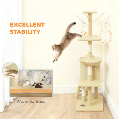 Multi-Level Cat Tower, 134cm Cat Tree with Condo and Sisal Scratching Posts for Indoor Kittens, Beige