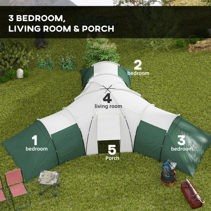 6-9 Man Tent with Bedrooms and Living Room, Accessories Included, Green