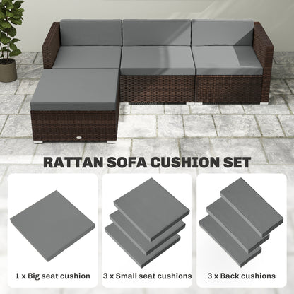 7-Piece Patio Furniture Cushions, Outdoor Loveseat Cushion with Removable Covers for Rattan Furniture, 60x60 cm, Dark Grey