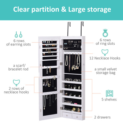 Jewelry Cabinet with Mirror and LED Lights, Lockable Makeup Cosmetics Jewellery Organiser