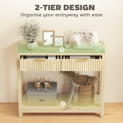 Modern Console Table with Fluted Panel Drawers, Narrow Hallway Table with Shelf for Entryway, Living Room, 90 x 30 x 76 cm