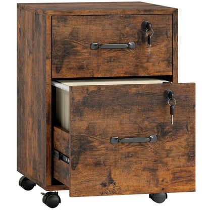 Rolling File Cabinet with 2 Drawers, Mobile Filing Cabinet with Hanging File Folder for Letter Sized Documents, Rustic Brown