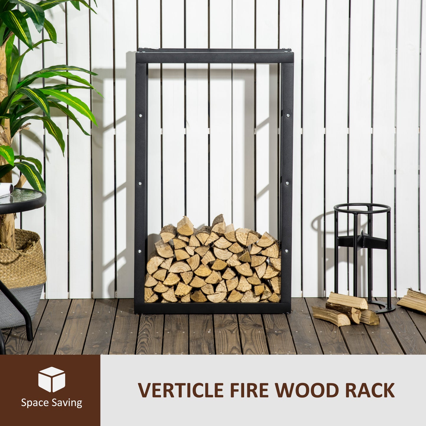 Metal Firewood Log Holder Tall Firewood Rack Indoor Outdoor Fireplace Wood Storage Shelf with Side Rails, Rust-Resistant