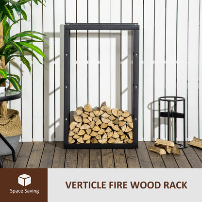 Metal Firewood Log Holder Tall Firewood Rack Indoor Outdoor Fireplace Wood Storage Shelf with Side Rails, Rust-Resistant