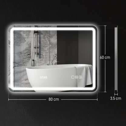 80 x 60 cm Bluetooth Bathroom Mirror - Silver-Tone