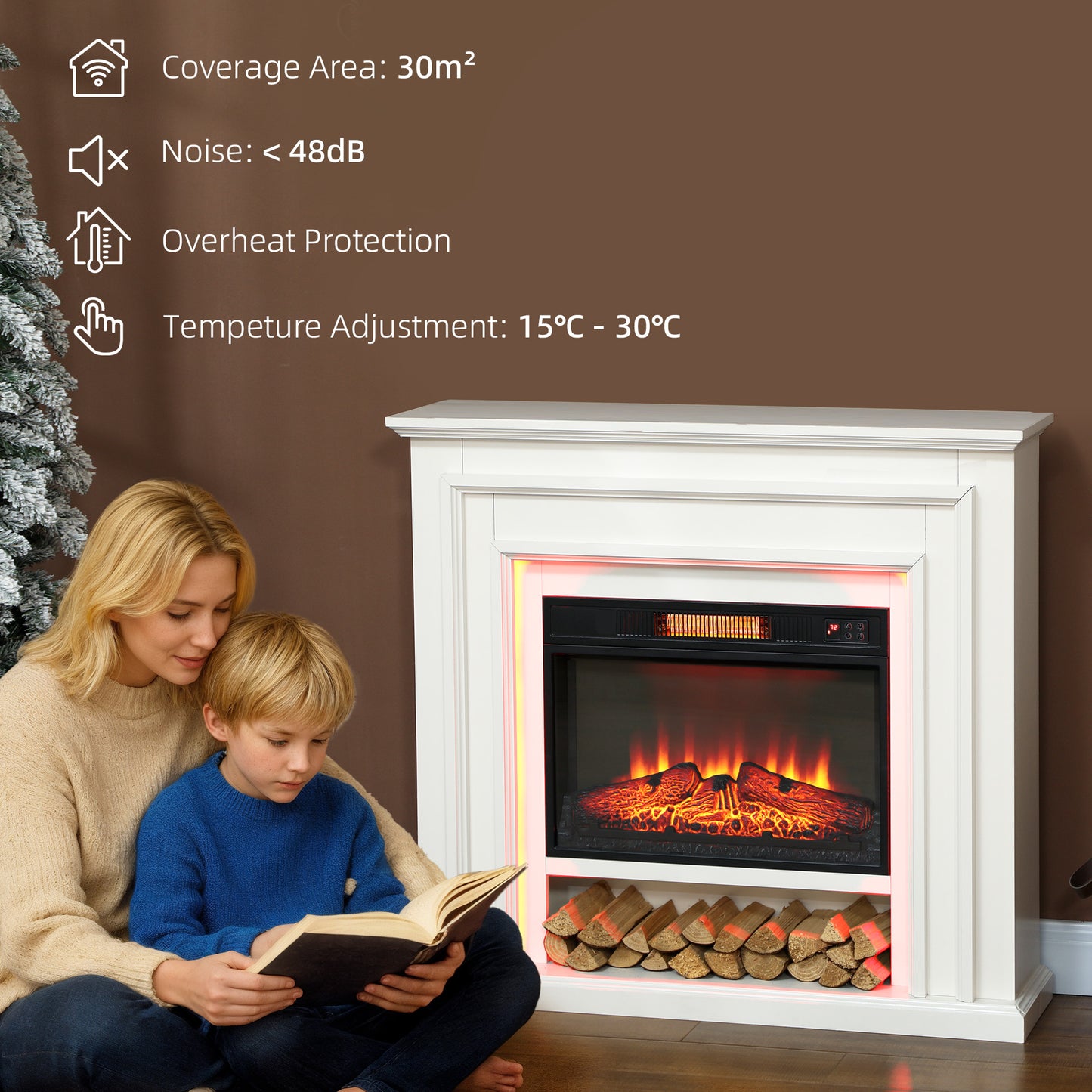 4777 BTU Multicolour LED Electric Fireplace - White