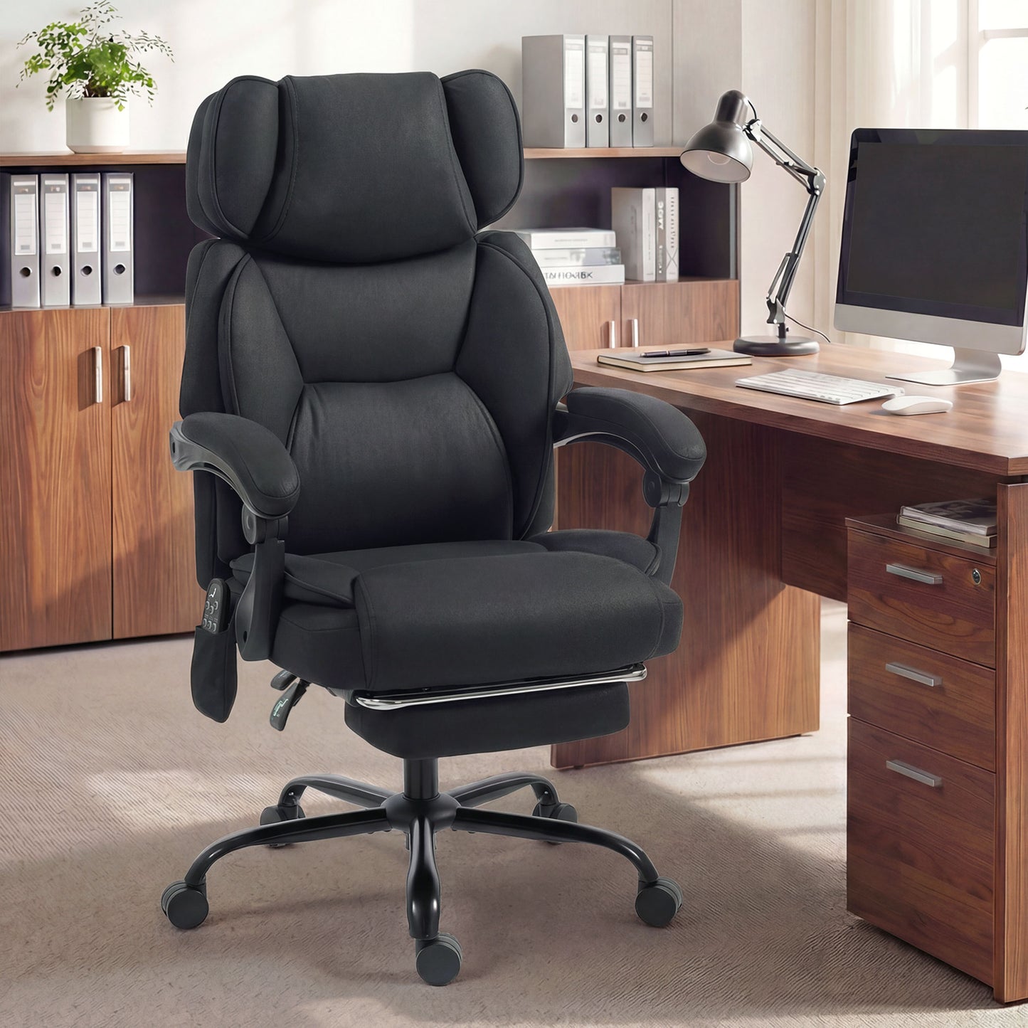 High Back Vibration Massage Office Chair Heated Reclining Computer Chair w/ Adjustable Height, Swivel Wheels, Black