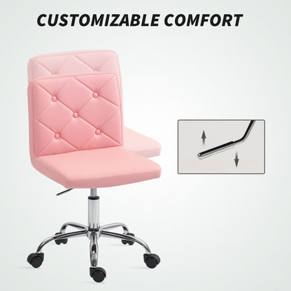 PU Leather Armless Office Chair, Modern Vanity Computer Swivel Chair with Rolling Wheels and Adjustable Height for Home Study