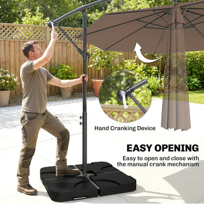 3m Overhanging Parasol, with Base, Weights and Cover - Coffee