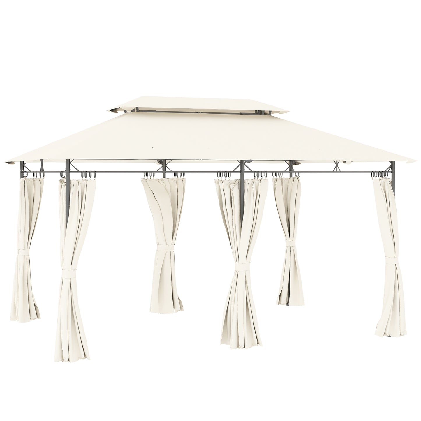 3 x 4m Metal Frame, Two-Tier Roof Gazebo - Cream White