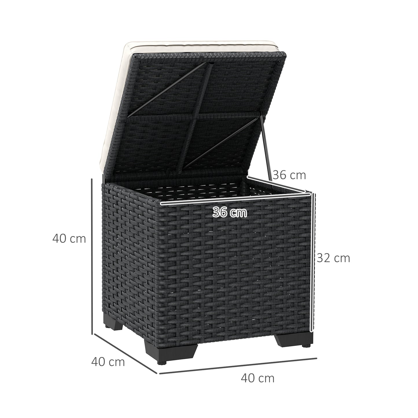 Set of 2 Rattan Storage Ottoman, Outdoor Footstool with Removable Cushions, Garden Storage Seat for Balcony, Porch