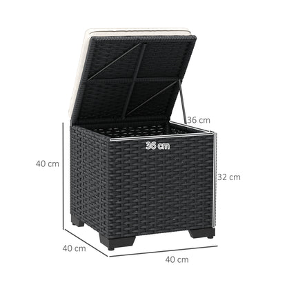 Set of 2 Rattan Storage Ottoman, Outdoor Footstool with Removable Cushions, Garden Storage Seat for Balcony, Porch