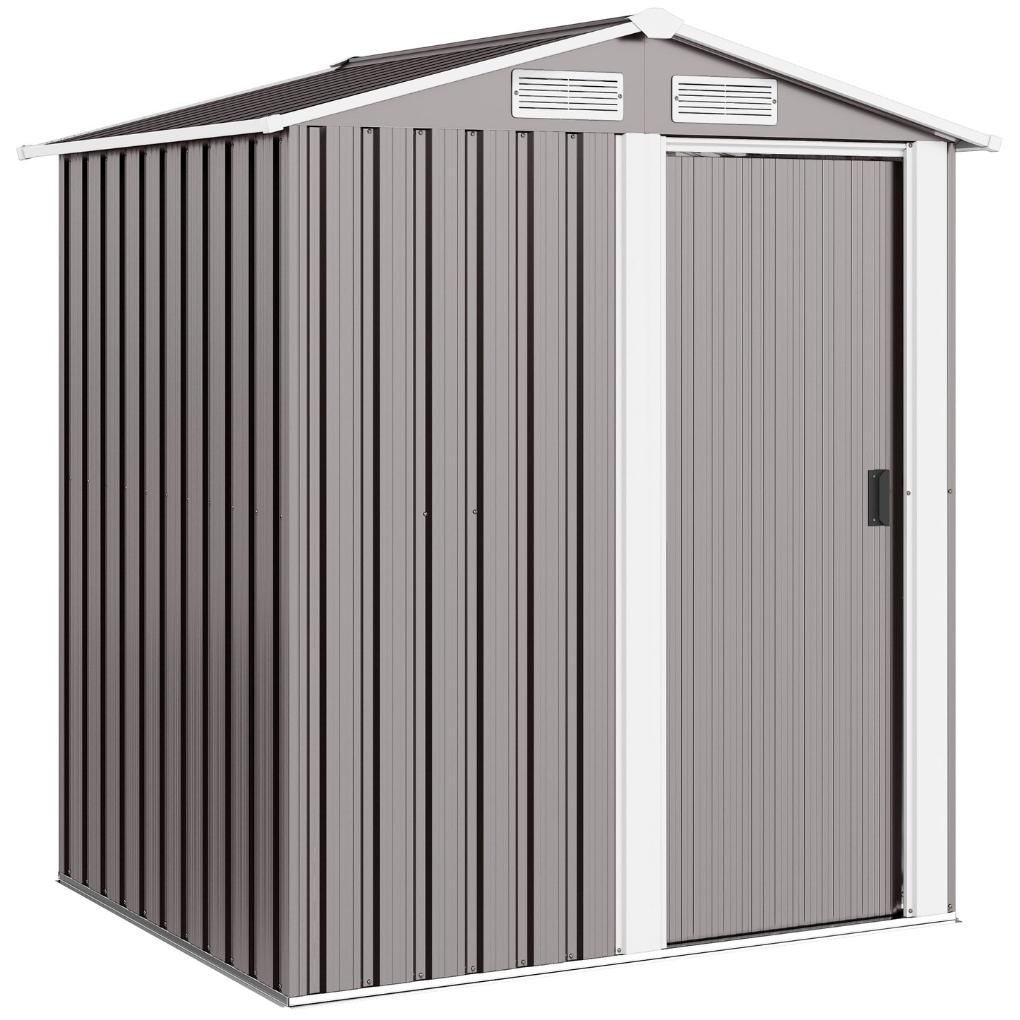 Garden Metal Tool Storage Shed with Sliding Door, Sloped Roof and Foundation Kit, 152 x 132 x 188cm, Grey