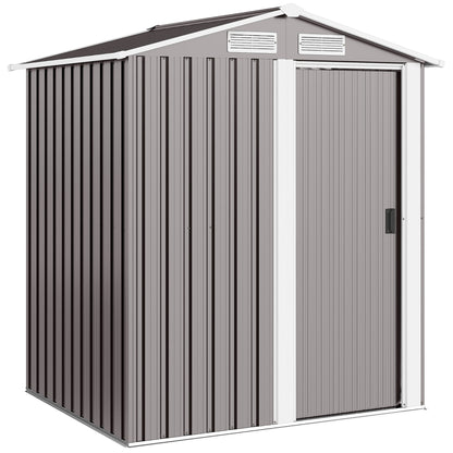 Garden Metal Tool Storage Shed with Sliding Door, Sloped Roof and Foundation Kit, 152 x 132 x 188cm, Grey