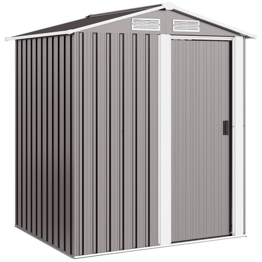 Garden Metal Tool Storage Shed with Sliding Door, Sloped Roof and Foundation Kit, 152 x 132 x 188cm, Grey
