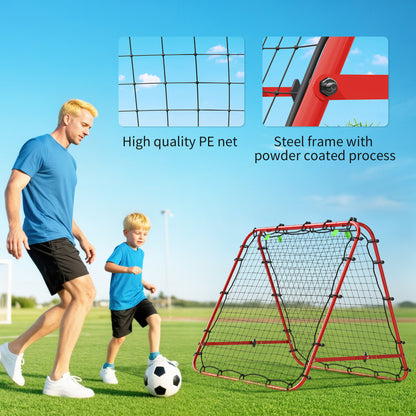 Double Sided Football Rebounder Net, Football Rebound Goal with Five Adjustable Angles, Red