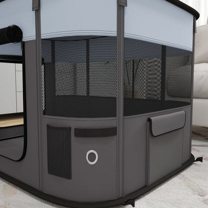 Foldable Dog Pen with Storage Bag for Indoor/Outdoor Use - Grey