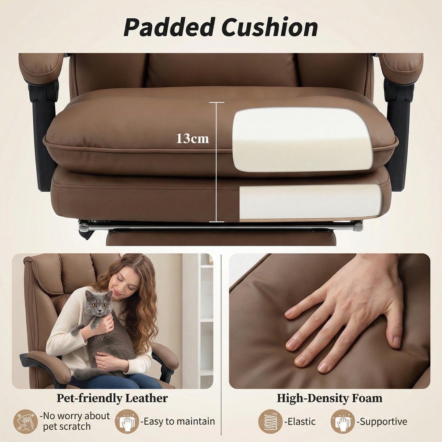 155° Reclining Faux Leather Swivel Office Chair - Brown