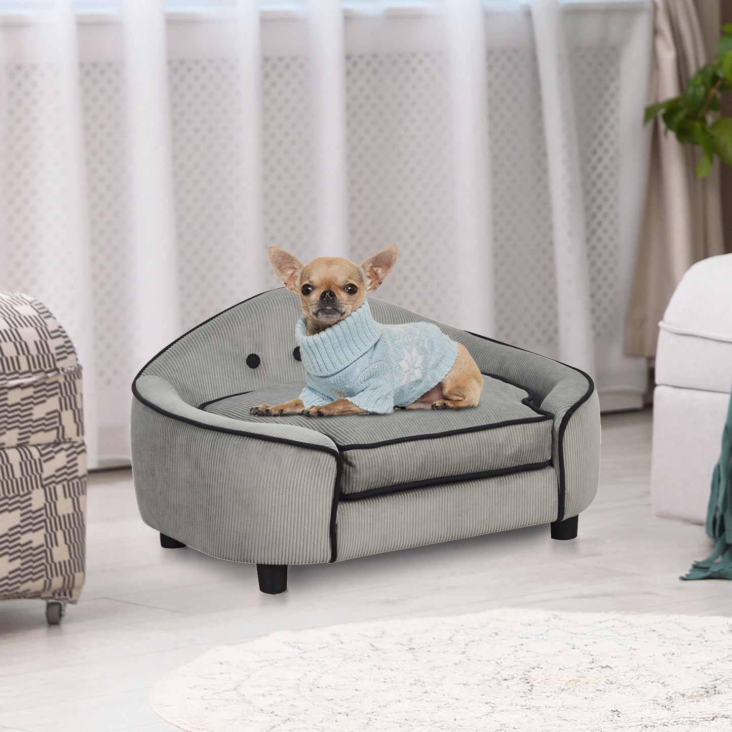 Dog Sofa for XS and S Size Dogs, Pet Chair Bed with Soft Cushion, Cat Sofa Couch with Washable Cover, Wooden Frame