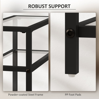 3-Tier Side Table, Narrow End Table with Storage Shelf and Tempered Glass Tabletop for Small Spaces, Black