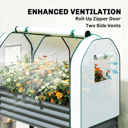 Galvanised Raised Planter with Greenhouse Cover, Metal Raised Garden Bed on Legs with Bed Liner and Bottom Shelf