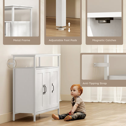 Industrial Kitchen Sideboard with Open Shelf, 2 Cabinets, Adjustable Shelves for Living Room, Dining Room, White
