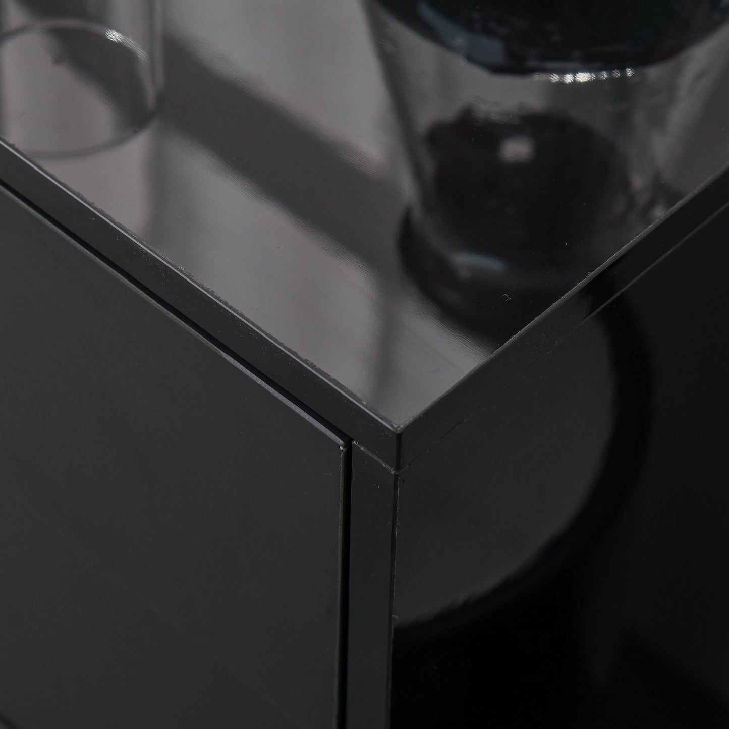 High Gloss Frame Sideboard, Push-Open Design with 2 Drawers for Living Room, Bedroom, 74H x 79W x 36Dcm, Black