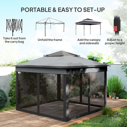 3 x 3(m) Pop Up Gazebo, Height Adjustable Instant Event Shelter with Netting and Carrying Bag, Grey