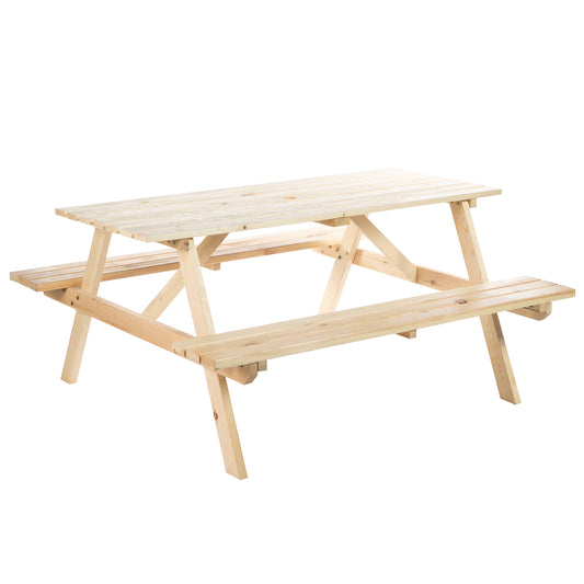 6 Seater Wooden Picnic Table Bench for Outdoor Garden or Patio with Parasol Cutout 150 cm Natural Wood Finish