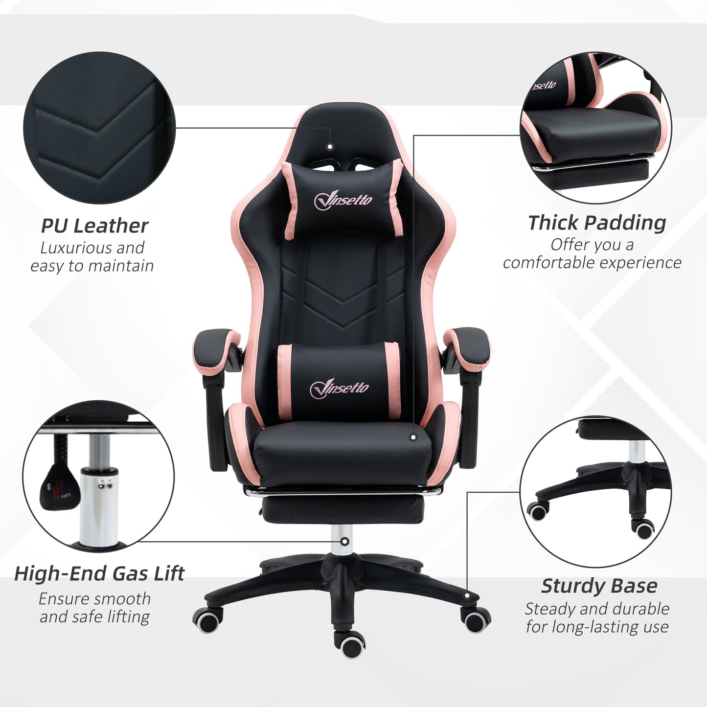 Gaming Chair, Computer Gamer Chair with Reclining High Back, Headrest, Lumbar Support, Footrest, Swivel Wheels, PU Leather