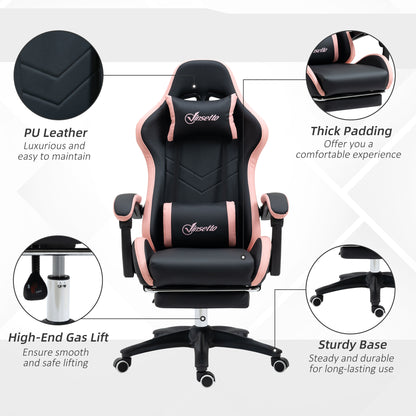 Gaming Chair, Computer Gamer Chair with Reclining High Back, Headrest, Lumbar Support, Footrest, Swivel Wheels, PU Leather