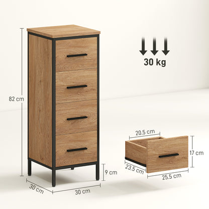 Narrow Bathroom Storage Cabinet with 4 Drawers - Oak