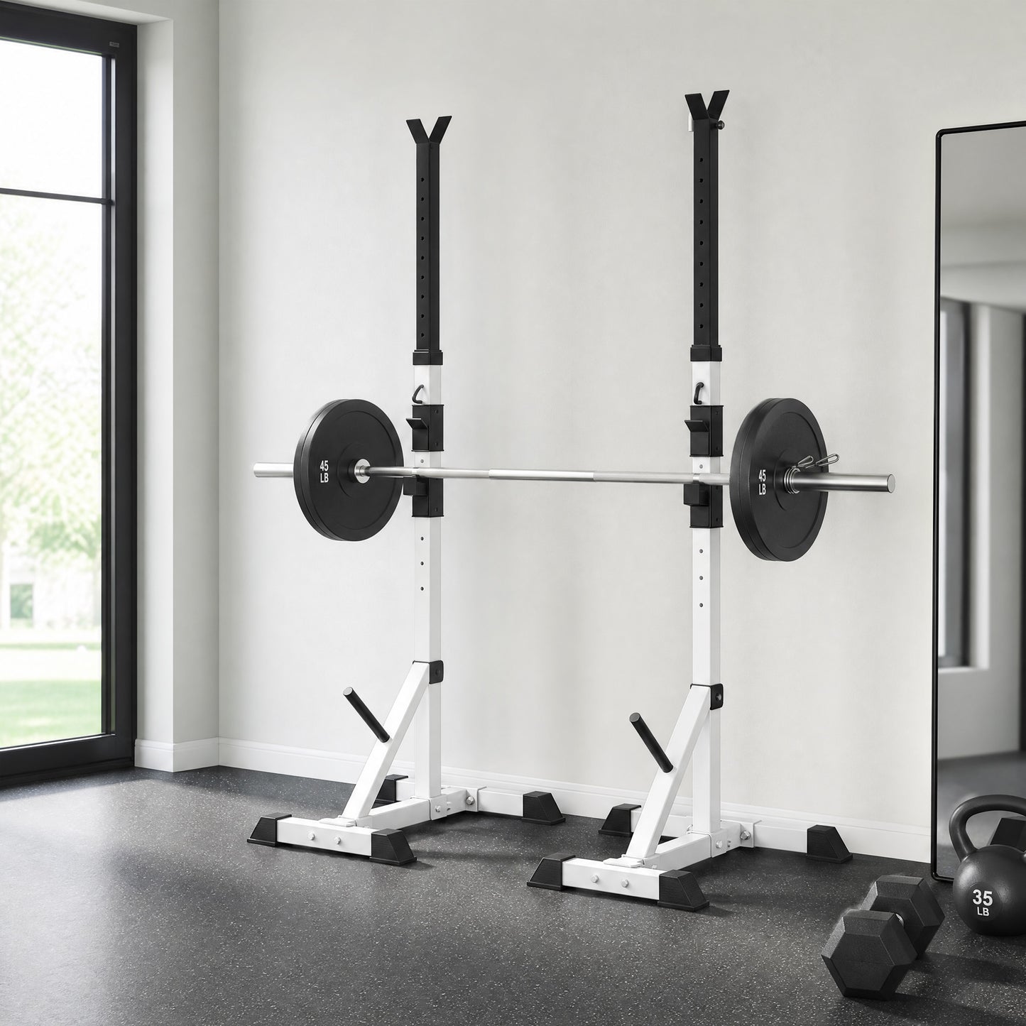 Weights Bar Barbell Rack Squat Stand Adjustable Portable Weight Lifting Max Load 200kg