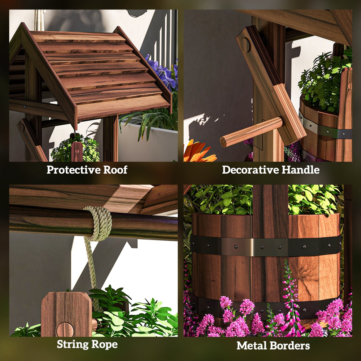 Wood Wishing Well for Outside with Hanging Bucket, Wishing Well Planter with Drain Hole for Garden Patio, Carbonized