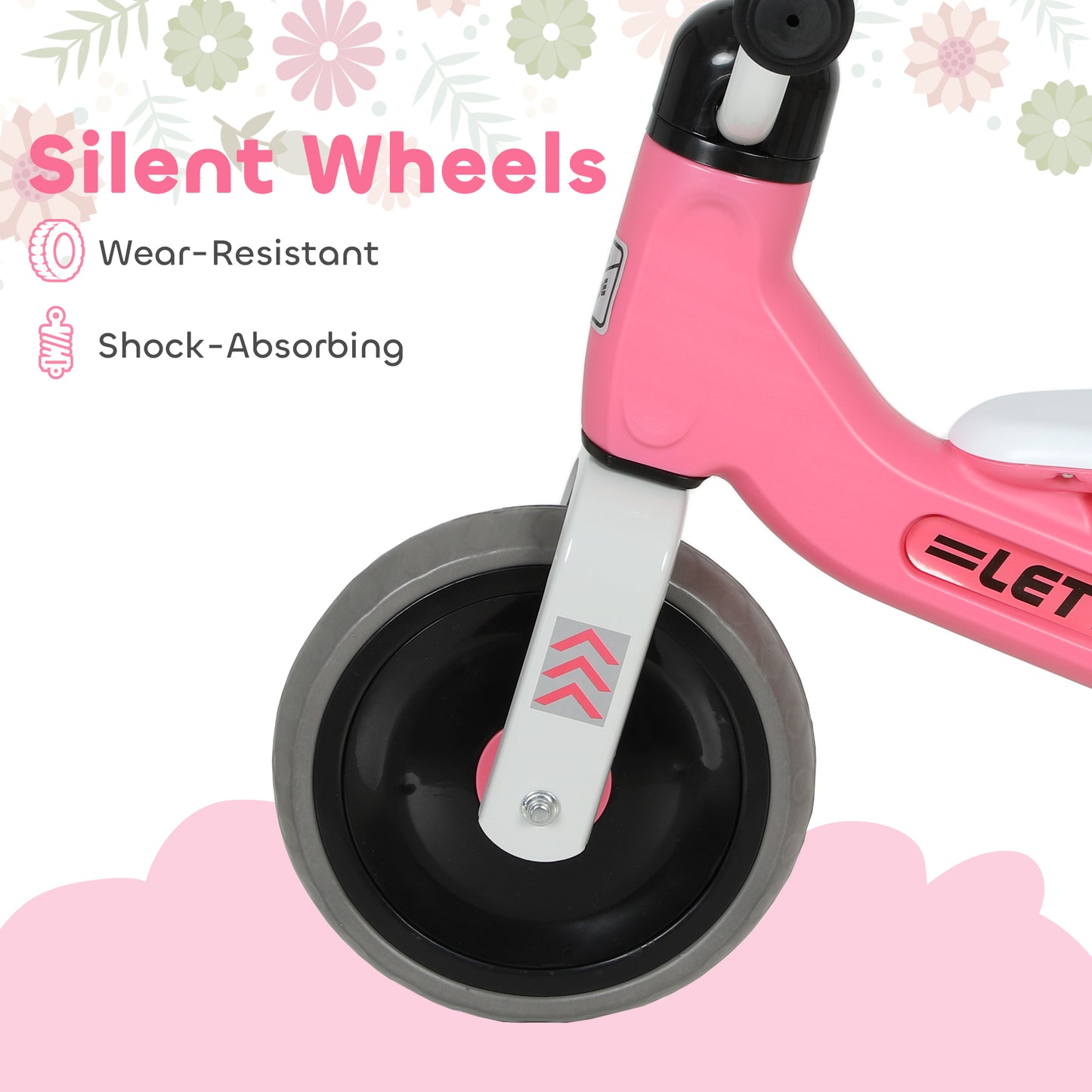 Toddler Balance Bike with No Pedal, 3 Silence Wheels for 12-36 Months Boys and Girls, Indoor Outdoor, Pink